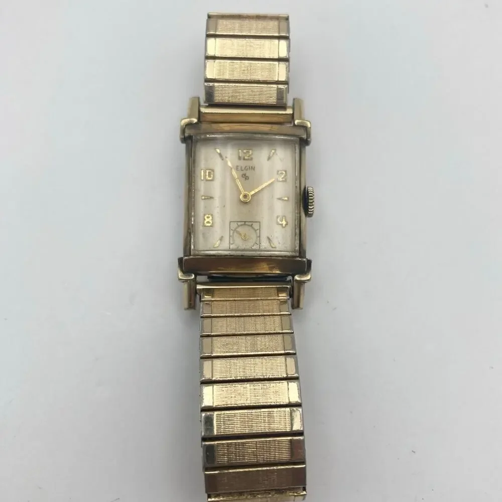 VTG 1950's Elgin Mechanical 10k RPG Bezel 17j Watch 22mm Expandable Works *Read*